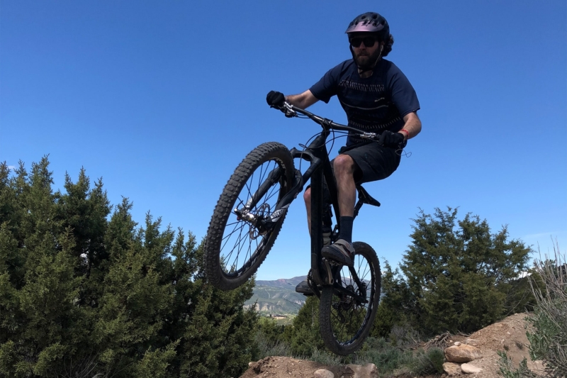 Mountain biker on a Colorado bike trail in the summertime